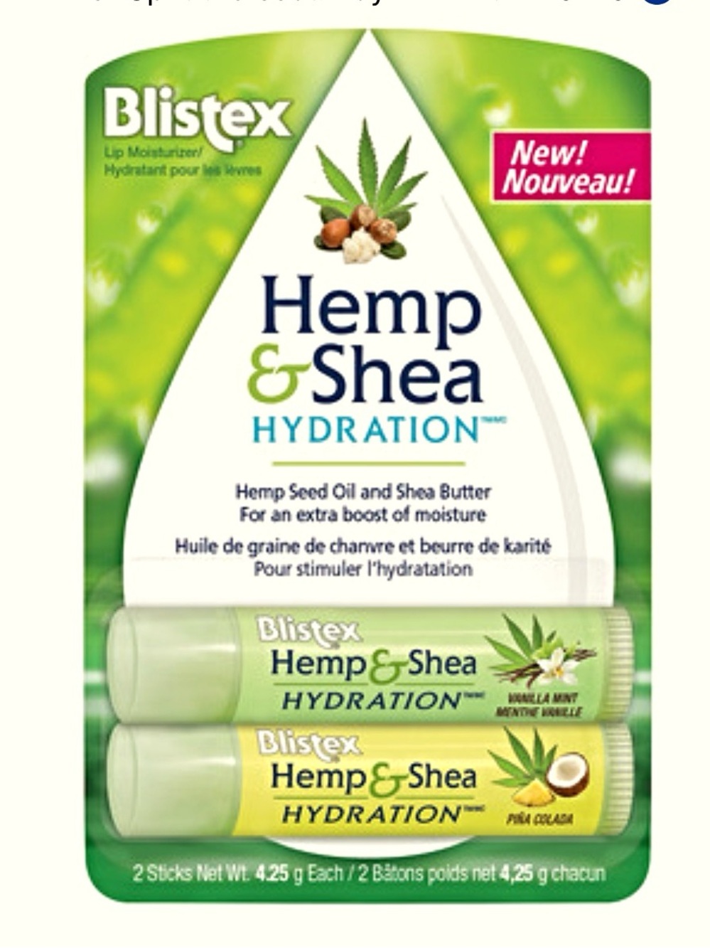 Hemp & Shea Hydration Lip Balm Duo - Green (Cool Mint & Piña Colada)